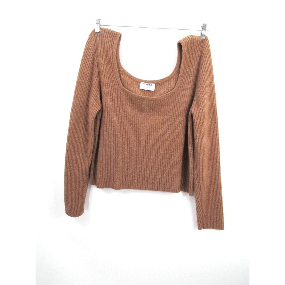 OLD NAVY Pullover Ribbed Sweater Women 3X Brown Heather Square Neckline Stretch